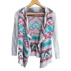 Pink Republic Southwestern Aztec Print Open Cardigan Sweater M (10/12) Teal Pink